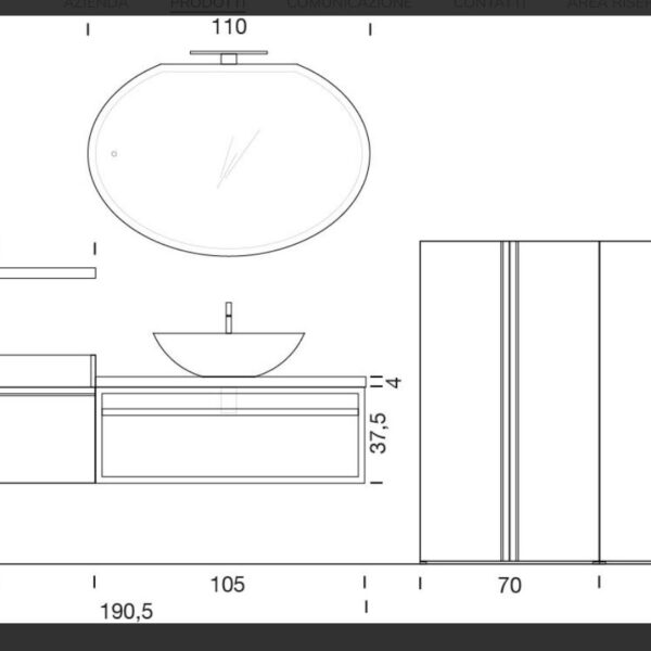Mobile Bagno Compab IPE IP05: design moderno personalizzabile, lavabo integrato, finitura legno chiaro, specchio rotondo.