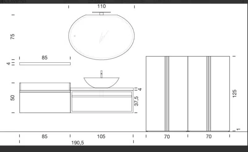 Mobile Bagno Compab IPE IP05: design moderno personalizzabile, lavabo integrato, finitura legno chiaro, specchio rotondo.