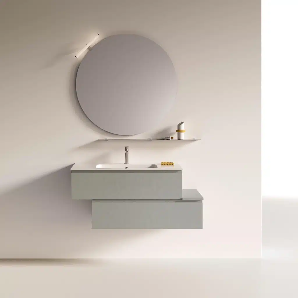 COMPAB MINI-MO MM02: dettaglio lavabo in ceramica, mobile bagno salvaspazio, arredo bagno design