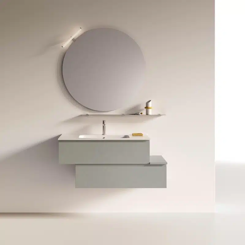 COMPAB MINI-MO MM02: dettaglio lavabo in ceramica, mobile bagno salvaspazio, arredo bagno design
