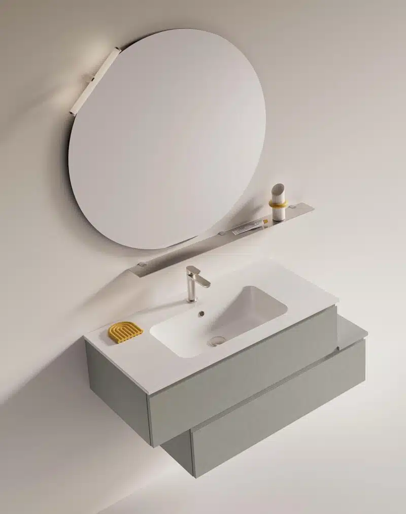 Mobile Bagno COMPAB MINI-MO MM02: vista frontale, design moderno compatto, lavabo integrato