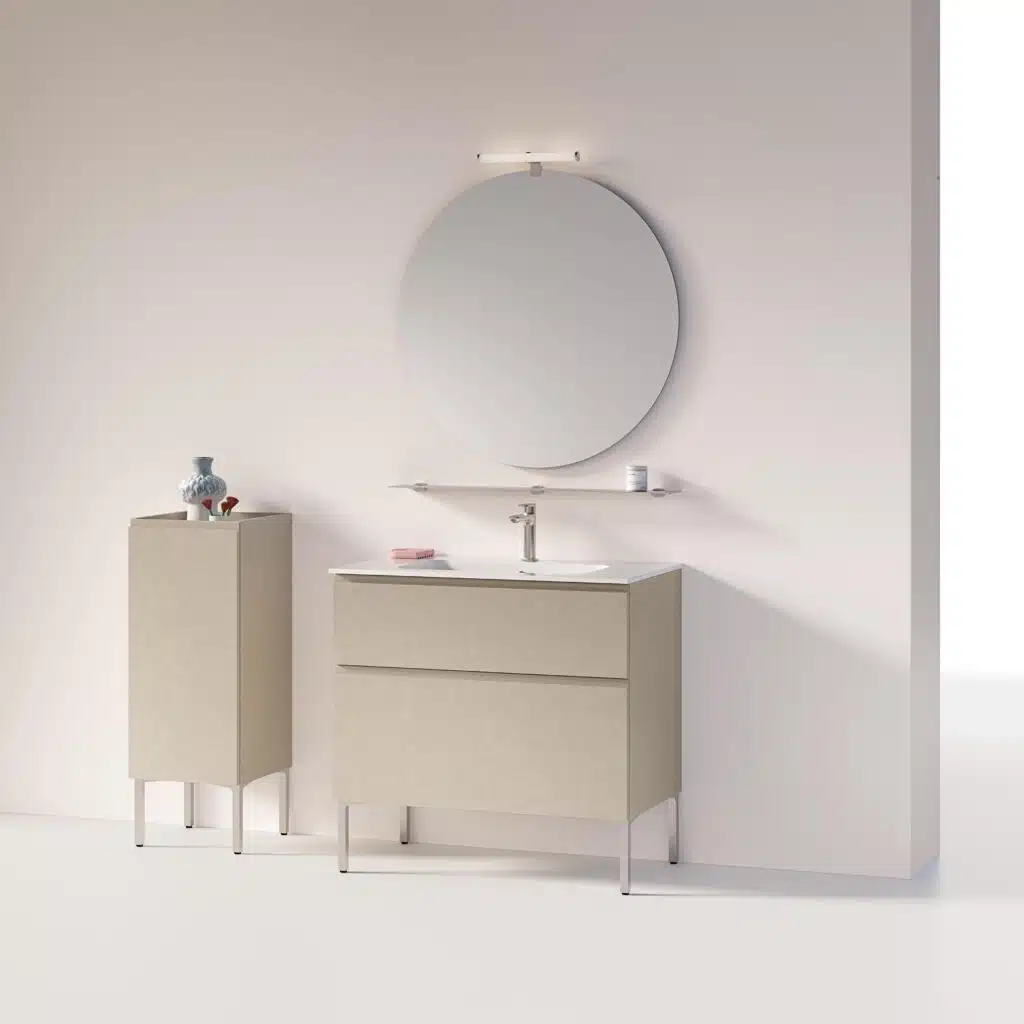 Mobile Bagno COMPAB MM07 Mini-mo Bone – dettaglio lavabo integrato, finitura opaca, design minimal