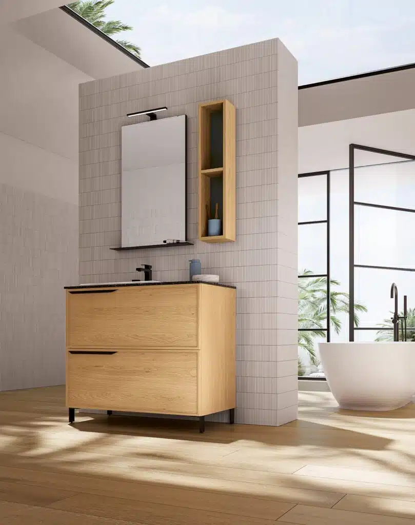 Compab Tabula TB01, mobile bagno moderno con cassetti e finitura legno