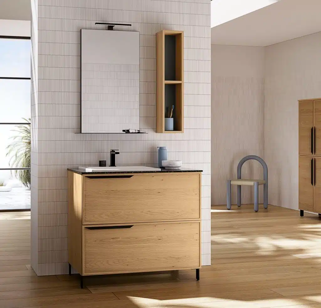 Mobile Bagno Moderno Compab Tabula TB01 - Piano Quarzo Design, vista frontale completa