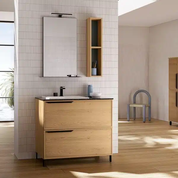 Mobile Bagno Moderno Compab Tabula TB01 - Piano Quarzo Design, vista frontale completa