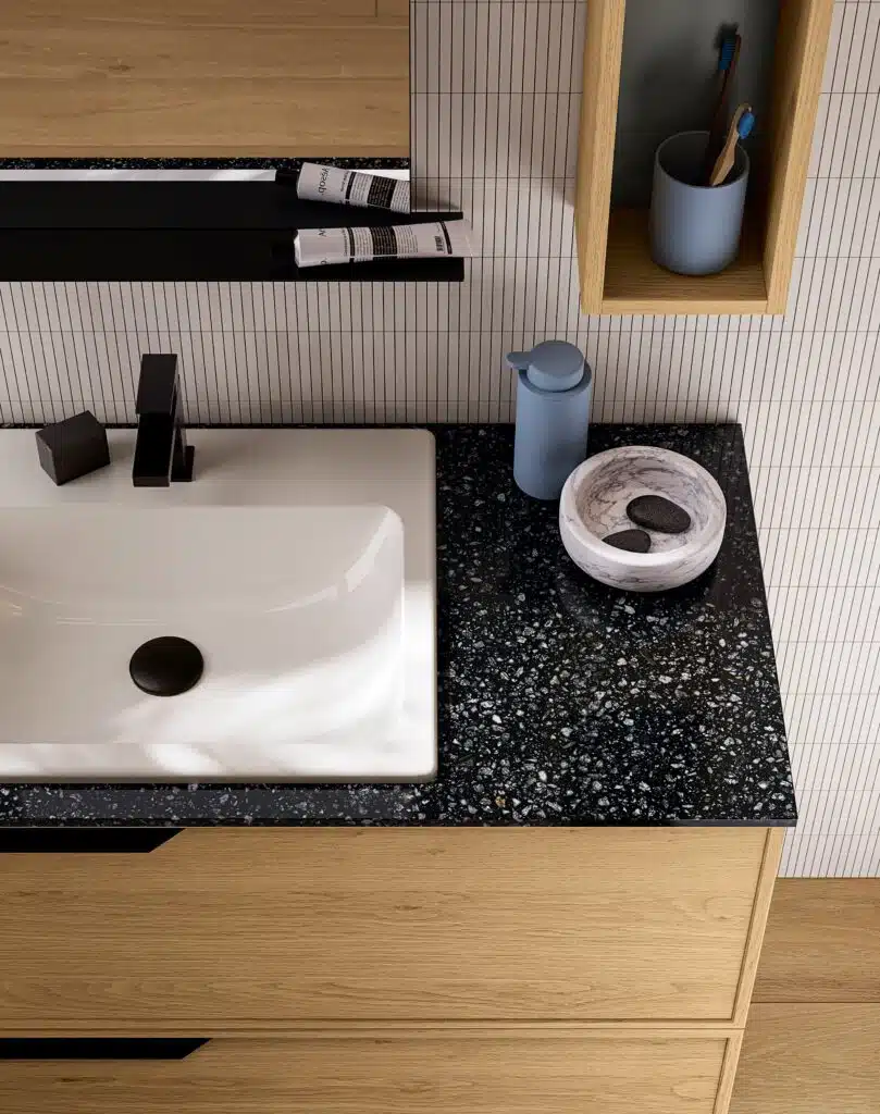 Mobile Bagno Moderno Compab Tabula TB01 - dettaglio lavabo e piano in quarzo