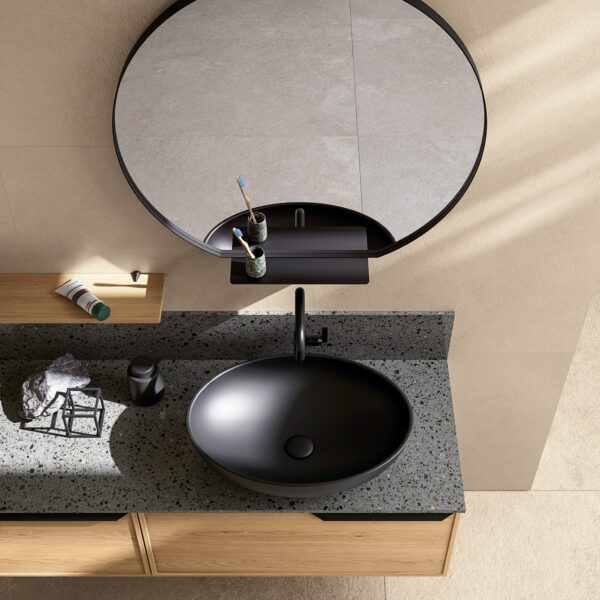 Mobile bagno sospeso Compab Tabula TB04, design rovere moderno - vista frontale completa