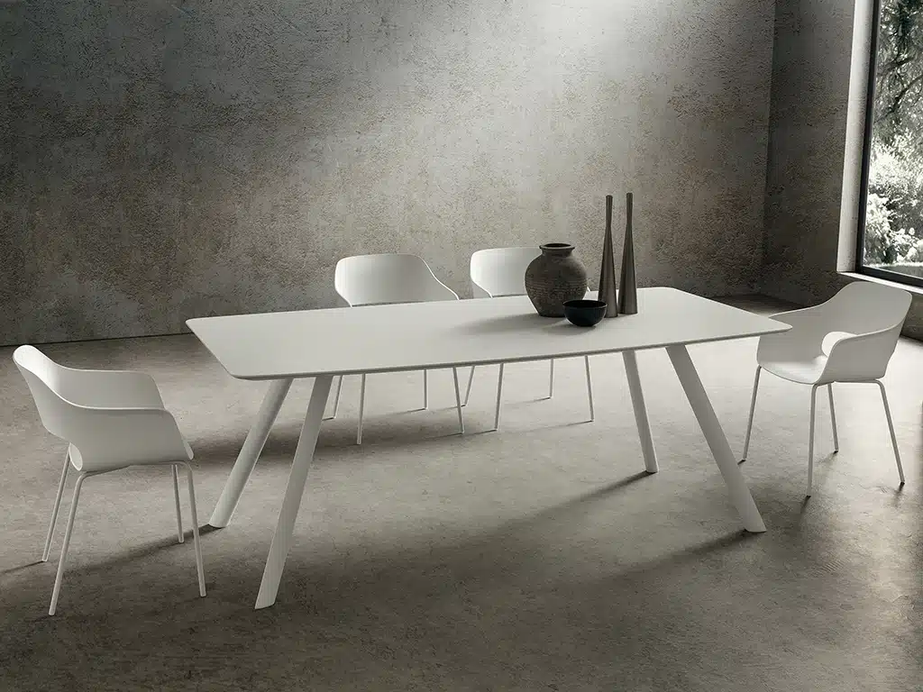 tavolo rotondo fisso nicola la primavera laminam bianco