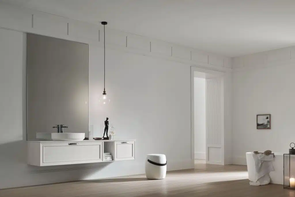 Dettaglio top in marmo e lavabo integrato Mobile Bagno Arcom Opera 03, stile classico moderno