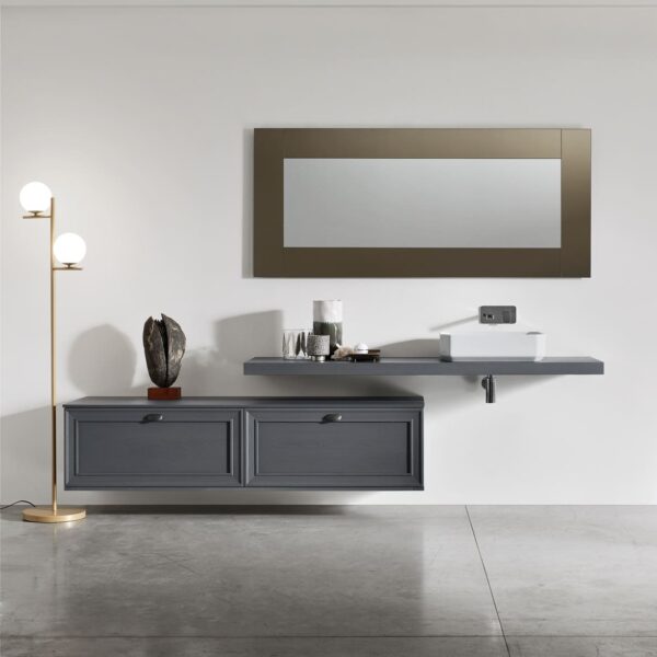 Scopri Opera 06 di Arcom, il mobile bagno sospeso di design in Frassino Grigio Ombra. Eleganza materica e qualità Made in Italy. Progettazione 3D gratuita.