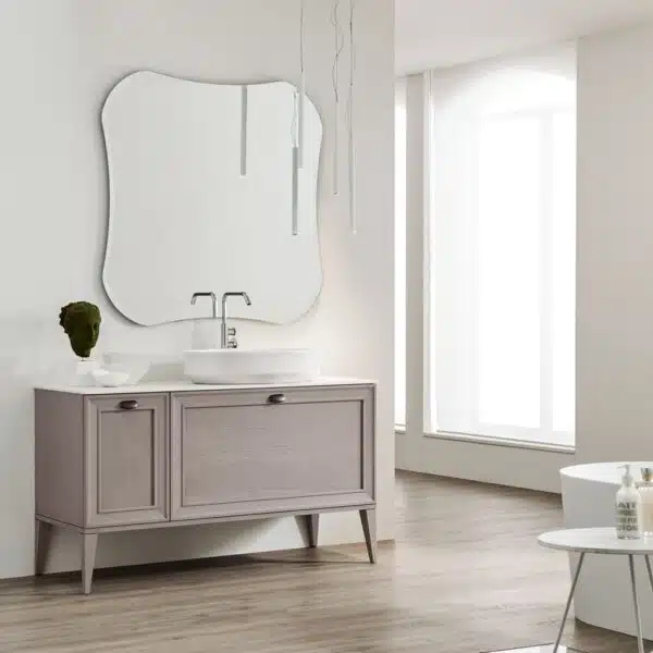Mobile Bagno Arcom Opera 05B - lavabo integrato, specchio rotondo. Design classico moderno, arredo bagno di lusso.