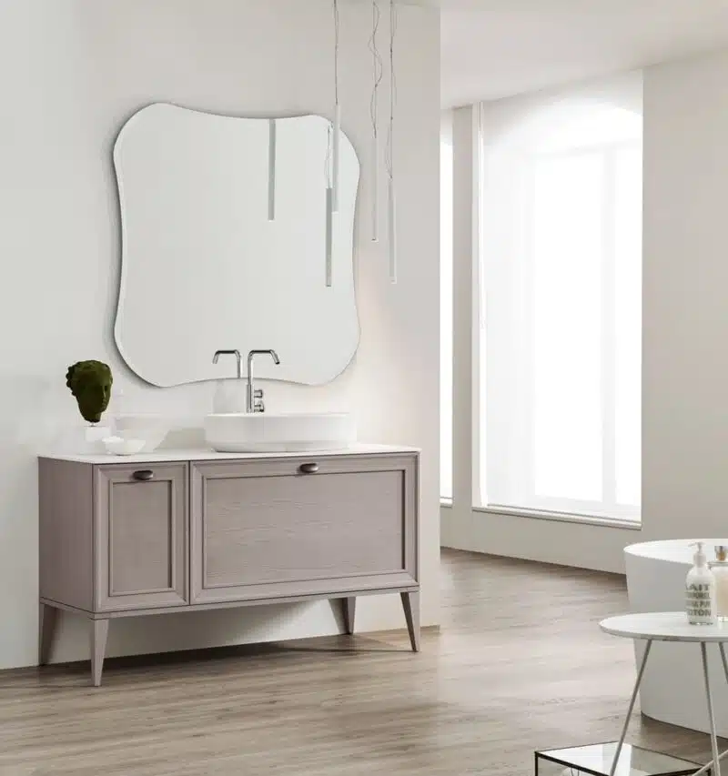 Mobile Bagno Arcom Opera 05B - lavabo integrato, specchio rotondo. Design classico moderno, arredo bagno di lusso.
