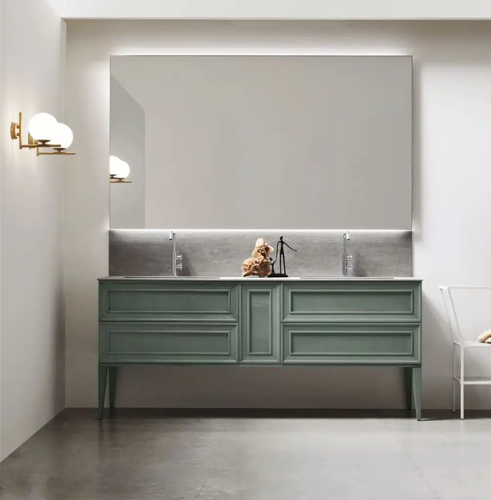 Mobile Bagno Arcom Opera 09: design classico moderno, doppio lavabo, finitura premium. Arredo bagno di lusso.