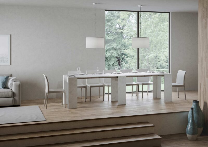 Consolle allungabile 78x47/299 cm Allin bianco spatolato allunghe interne - immagine 4