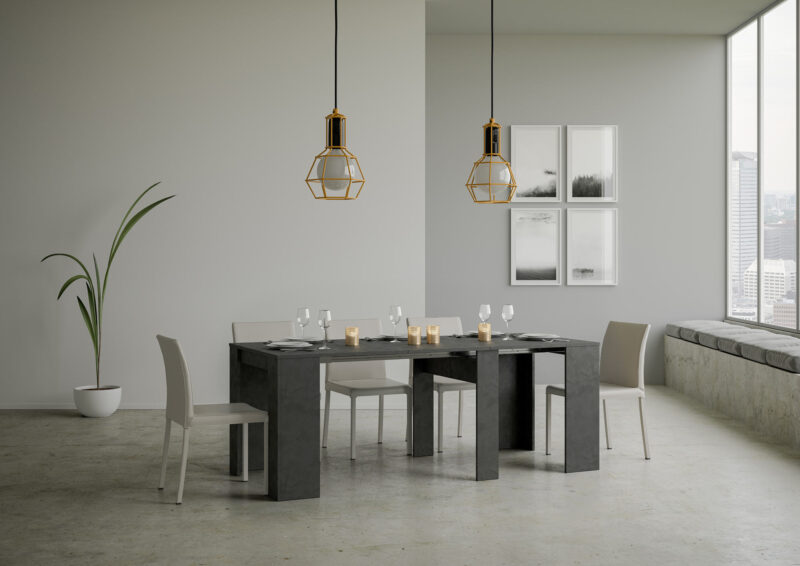 Consolle allungabile 90x48/204 cm Basic Small antracite spatolato - immagine 3