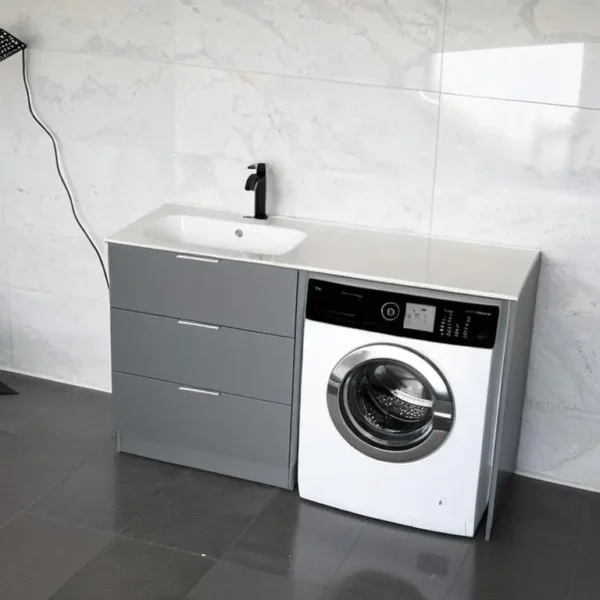Mobile coprilavatrice con lavabo integrato Compab LAB60 in finitura Laccato Titanio Grigio Opaco.