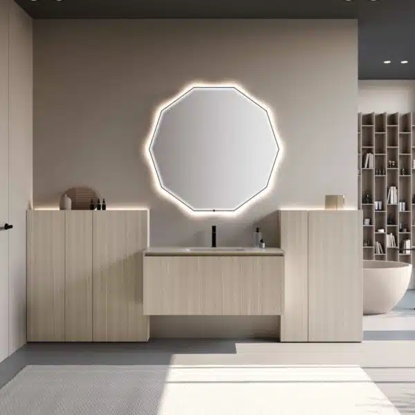Mobile Bagno Sospeso Boiserie M3 Wally Baxar - design moderno, vista frontale minimalista, arredo bagno di lusso