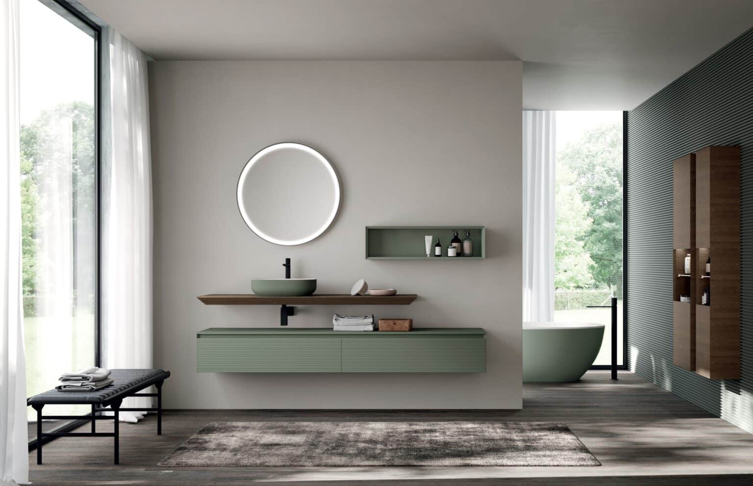 Mobile bagno su misura con frontali cannettati, ambientato