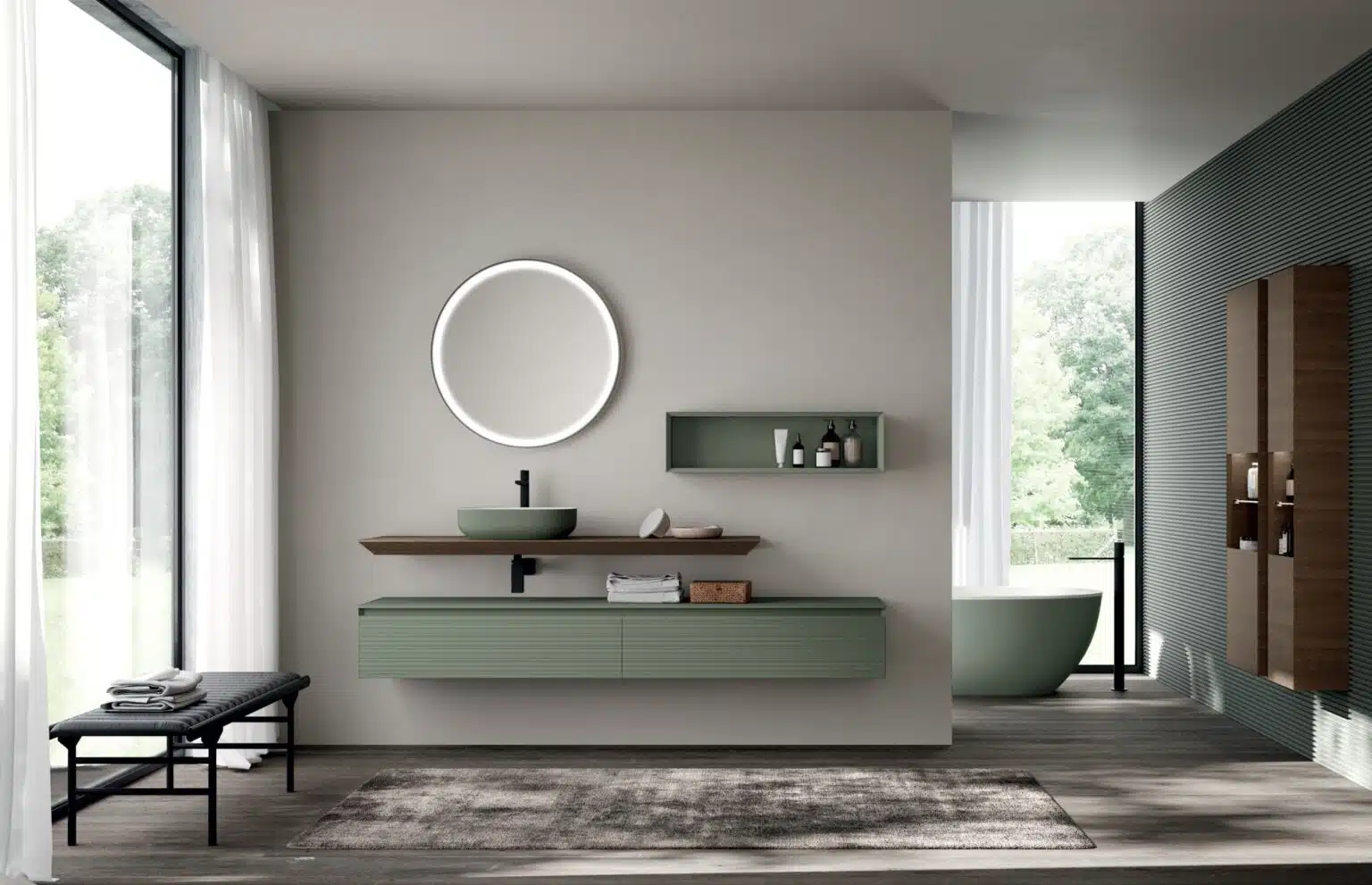 Mobile bagno su misura con frontali cannettati, ambientato