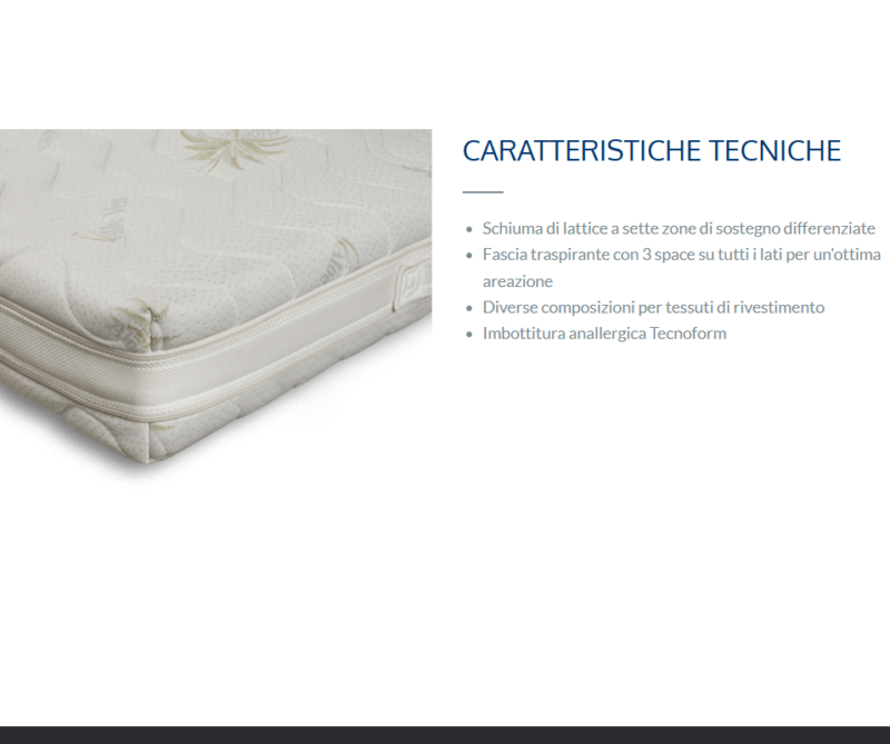 Scopri Comfort, il materasso in lattice naturale a 7 zone differenziate. Anallergico, traspirante e di qualità Made in Italy per un riposo salutare e rigenerante.