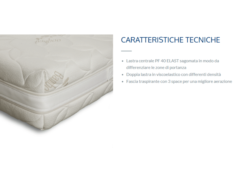 Struttura interna del materasso bi-zona Exclusive con Memory Foam a diversa densità.