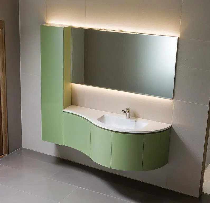 Mobile bagno curvo di design Soul W702 di Arcom con lavabo da appoggio e finitura Laccato Opaco.