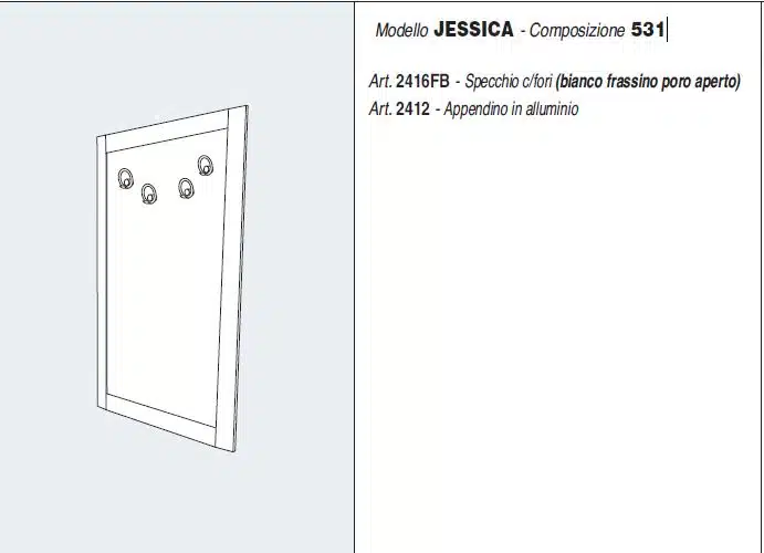 Specchiera Ingresso Appendiabiti Jessica 531 La Primavera Design - specchio ovale con cornice bianca e ganci appendiabiti, mobile ingresso moderno