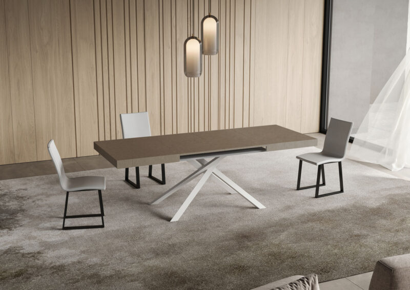 Tavolo allungabile 140/244x90 cm Niket tortora gambe bianche - immagine 3