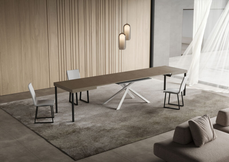 Tavolo allungabile 120/380x90 cm Niket tortora gambe bianche - immagine 4