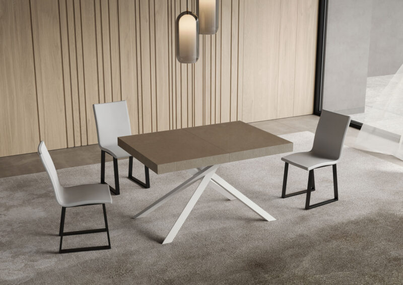 Tavolo allungabile 140/244x90 cm Niket tortora gambe bianche - immagine 2