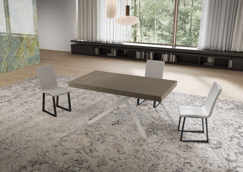 Tavolo allungabile 160/264x90 cm Niket tortora gambe bianche - immagine 2