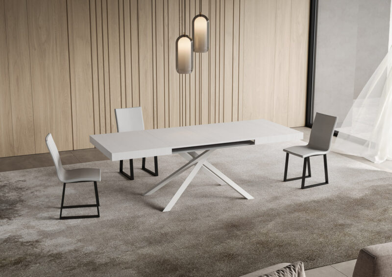 Tavolo allungabile 120/224x90 cm Niket bianco frassino gambe bianche - immagine 3