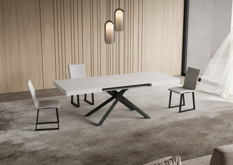 Tavolo allungabile 140/224x80cm Niket bianco frassino gambe antracite - immagine 3