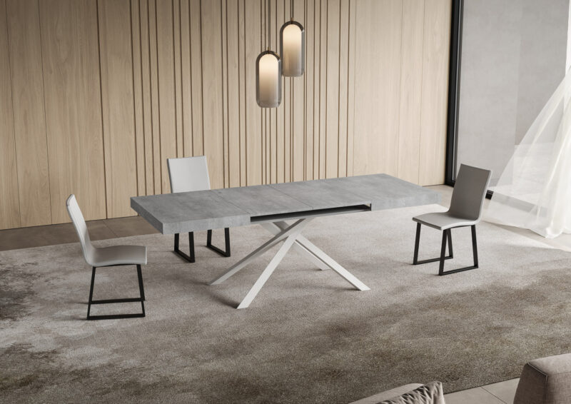 Tavolo allungabile 140/244x90 cm Niket cemento gambe bianche - immagine 3