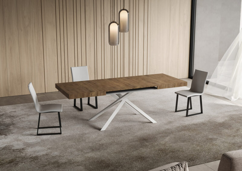 Tavolo allungabile 120/224x90 cm Niket noce gambe bianche - immagine 3