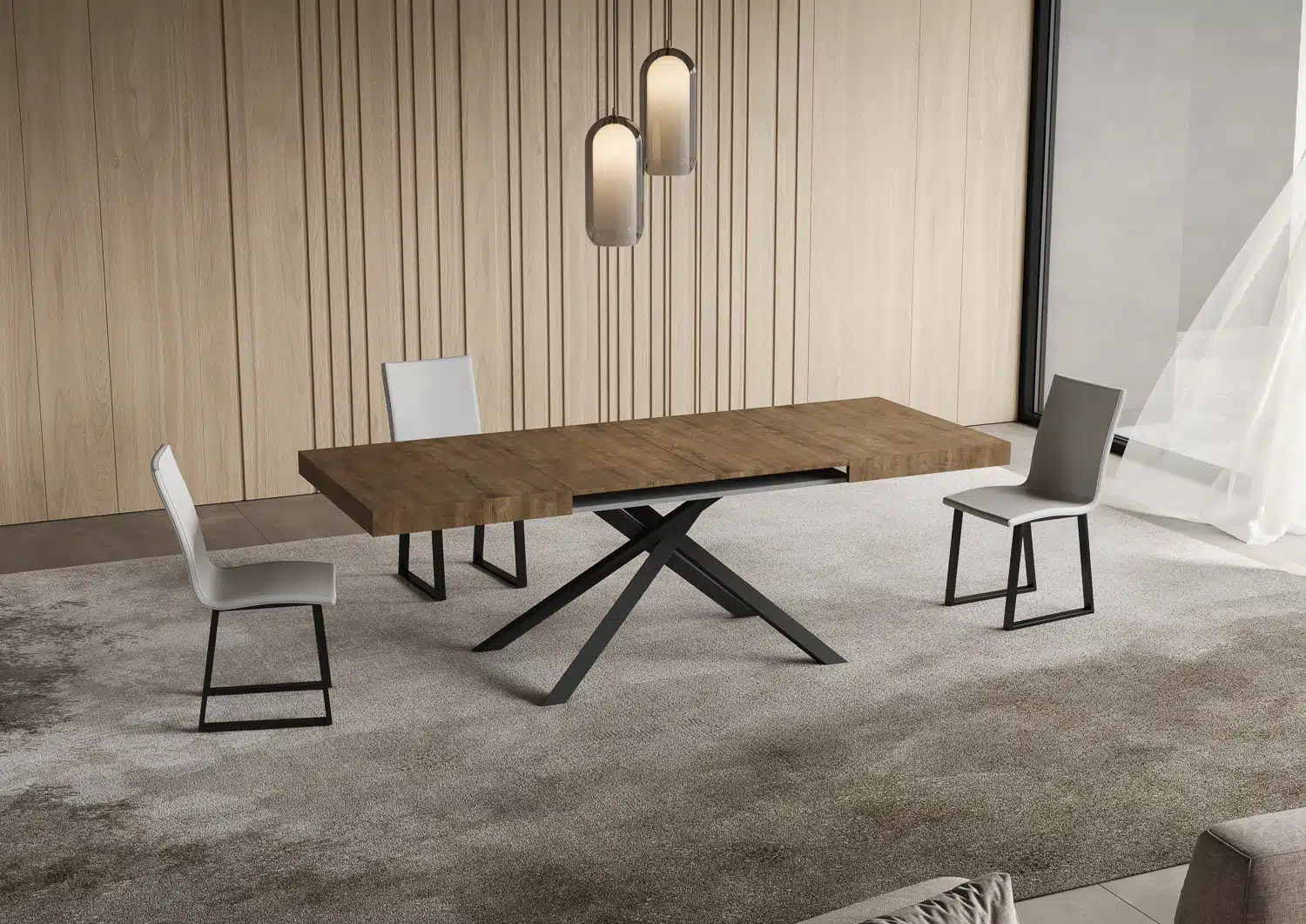 Tavolo allungabile 130/390x90 cm Niket noce gambe antracite - immagine 3