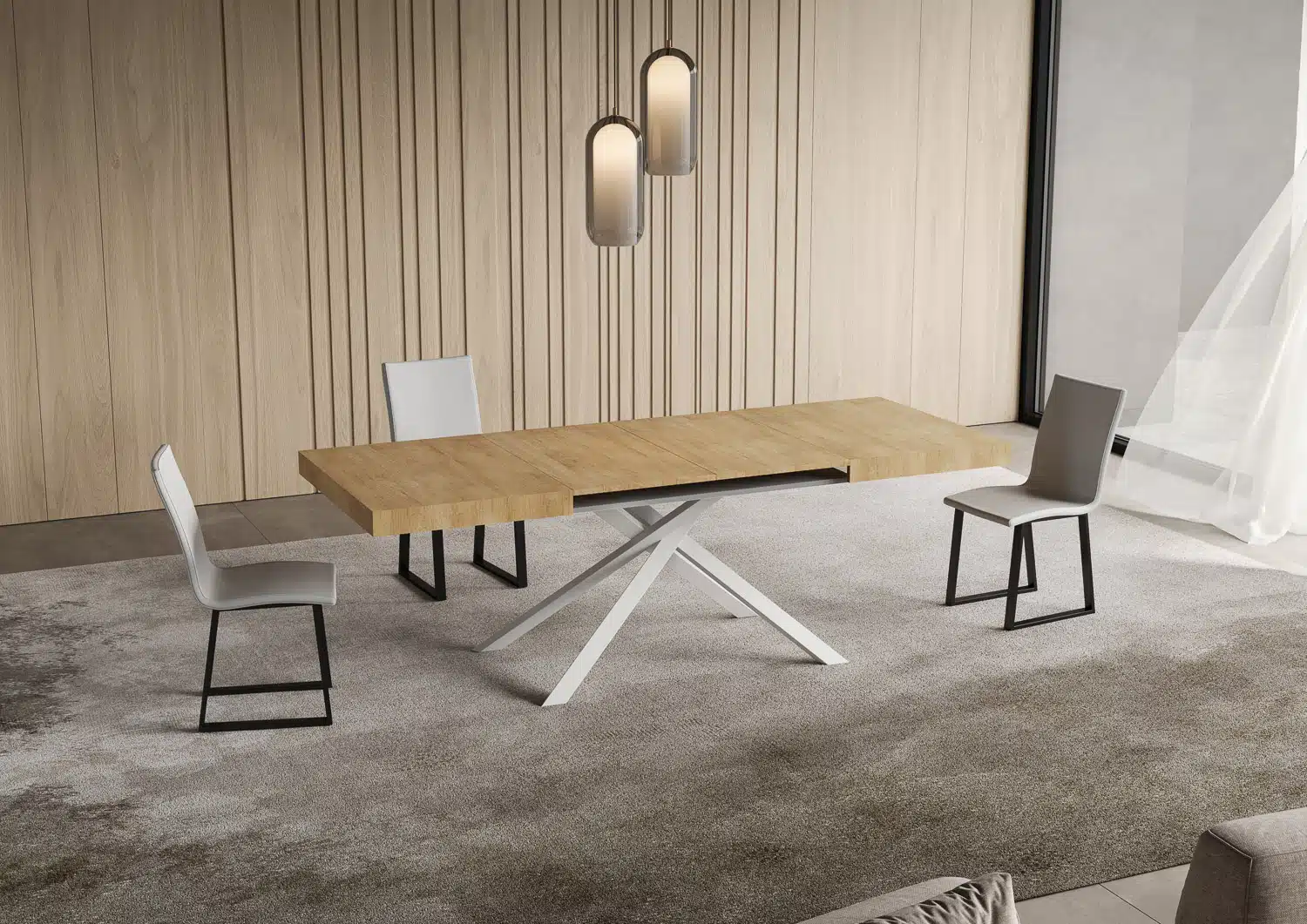 Tavolo allungabile 140/400x90 cm Niket quercia natura gambe bianche - immagine 3