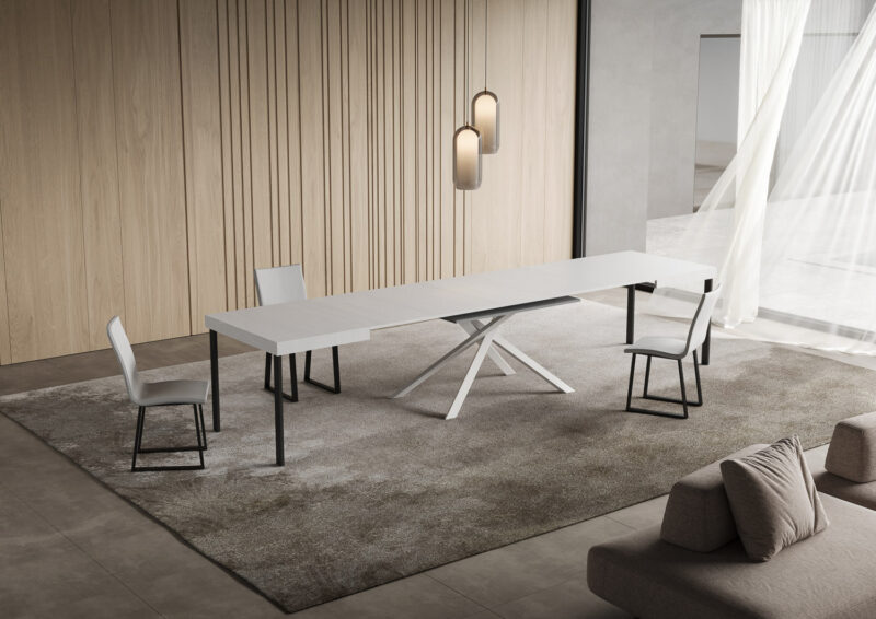 Tavolo allungabile 120/380x90 cm Niket bianco frassino gambe bianche - immagine 4