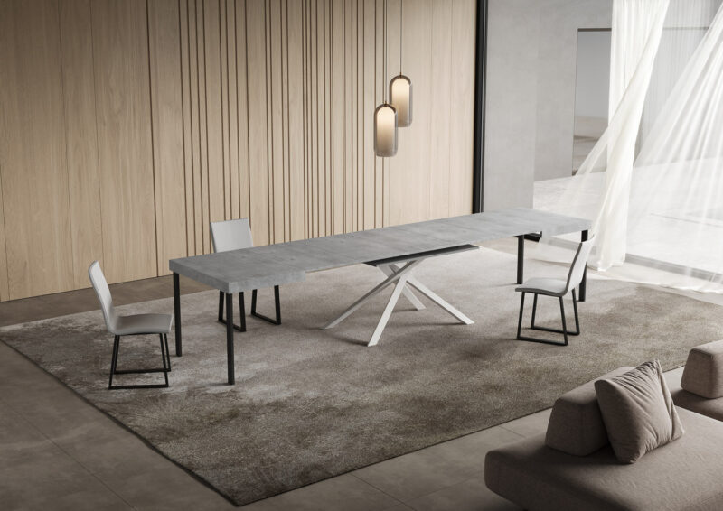 Tavolo allungabile 140/400x90 cm Niket cemento gambe bianche - immagine 4