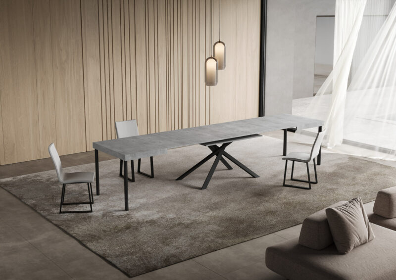 Tavolo allungabile 120/380x90 cm Niket cemento gambe antracite - immagine 4