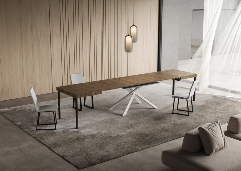 Tavolo allungabile 120/380x90 cm Niket noce gambe bianche - immagine 4
