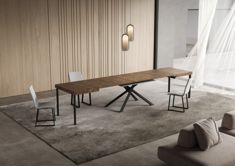 Tavolo allungabile 130/390x90 cm Niket noce gambe antracite - immagine 4