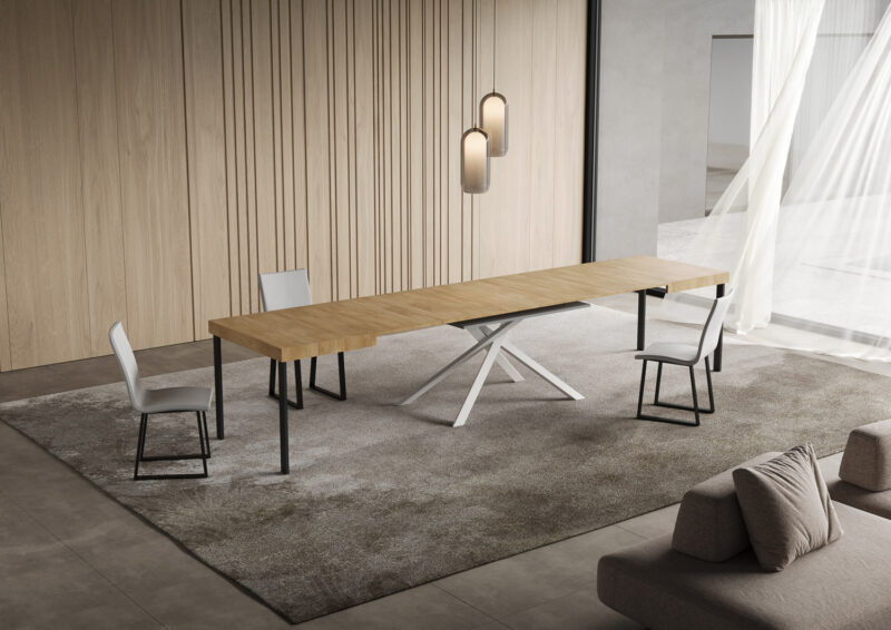 Tavolo allungabile 140/400x90 cm Niket quercia natura gambe bianche - immagine 4