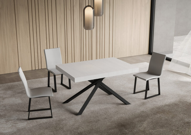 Tavolo allungabile 140/224x80cm Niket bianco frassino gambe antracite - immagine 2