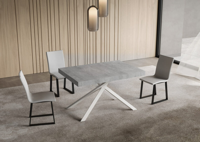 Tavolo allungabile 140/244x90 cm Niket cemento gambe bianche - immagine 2
