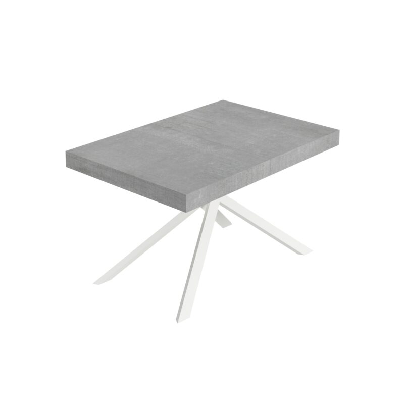 Tavolo allungabile 140/244x90 cm Niket cemento gambe bianche