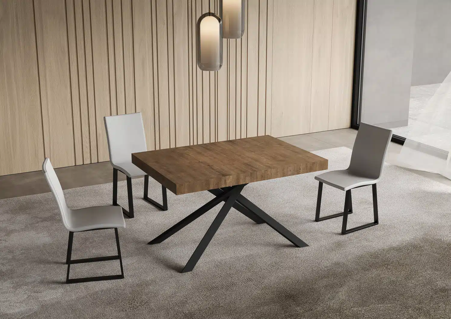 Tavolo allungabile 130/390x90 cm Niket noce gambe antracite - immagine 2