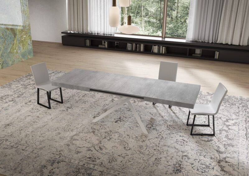 Tavolo allungabile 160/264x90 cm Niket cemento gambe bianche - immagine 3