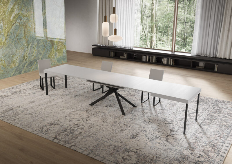 Tavolo allungabile 160/420x90 cm Niket bianco frassino gambe antracite - immagine 4