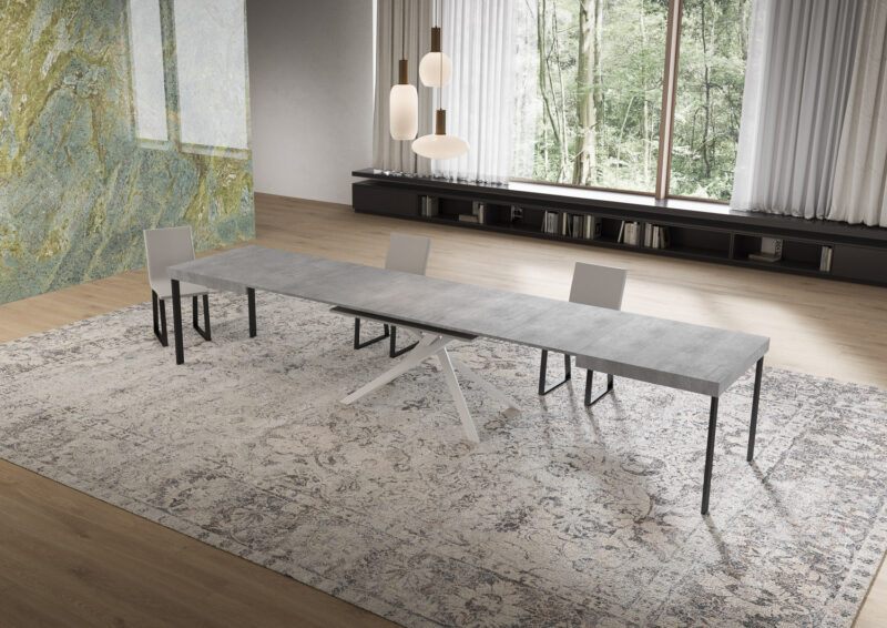 Tavolo allungabile 160/420x90 cm Niket cemento gambe bianche - immagine 4